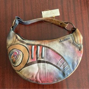 NWT Anuschka Hand Painted Leather Unique Wearable Art Hobo Bag